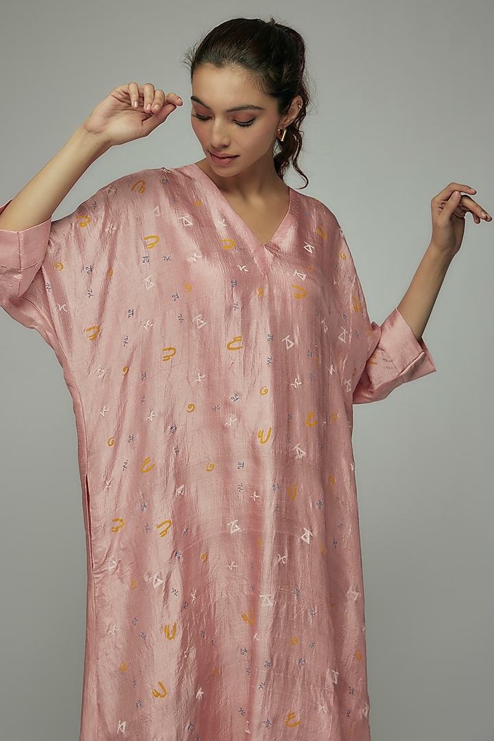 Pink Pure Mulberry Silk Handspun Hand-Printed Kimono Summer Dress by INKPIKLE at Pernia's Pop Up Shop