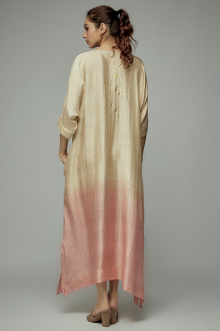 Gold Pure Mulberry Silk Handspun Screen Printed Ombre Kimono Summer Dress by INKPIKLE at Pernia's Pop Up Shop