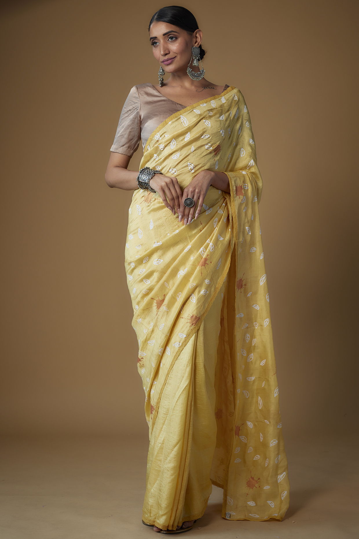 Yellow Handspun Mulberry Silk Printed Saree by INKPIKLE