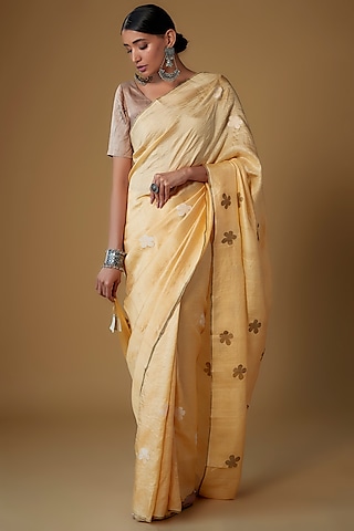 Beige Handspun Mulberry Silk Printed Saree by INKPIKLE