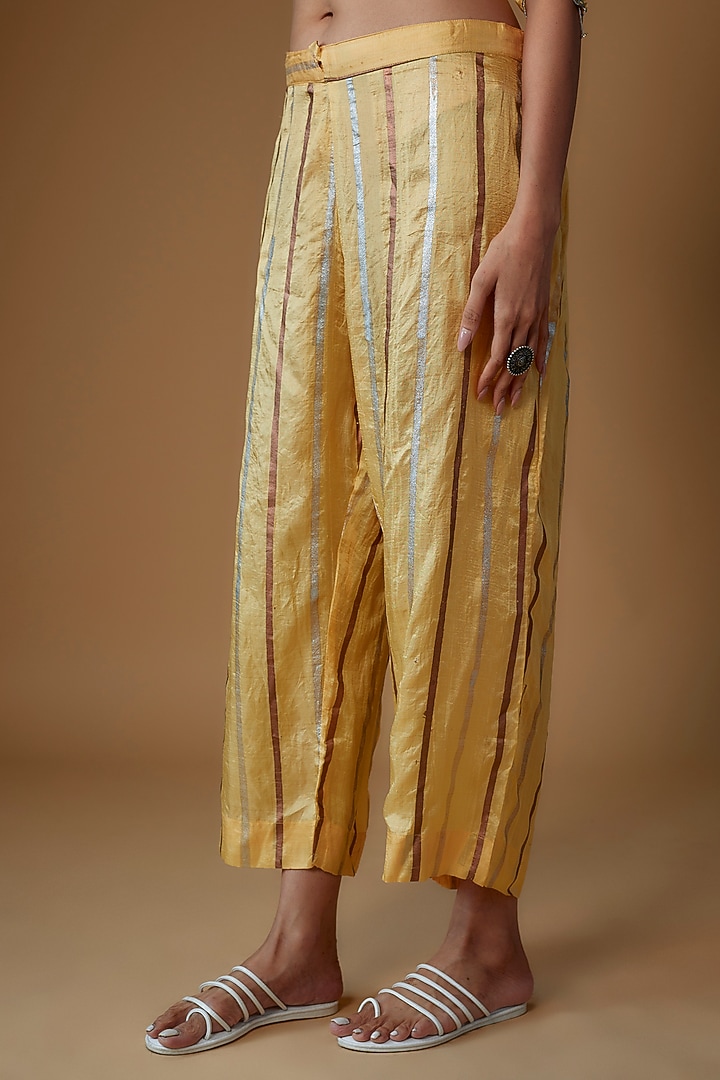 Yellow Handspun Mulberry Silk Kaftan Set by INKPIKLE at Pernia's Pop Up Shop