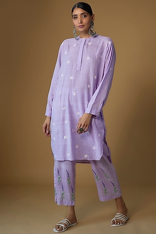 Purple Handspun Cotton Printed Co-Ord Set by INKPIKLE