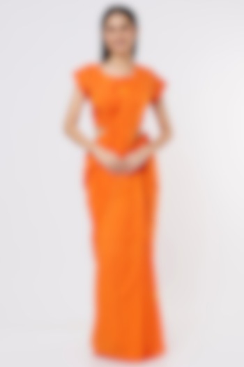 Orange Printed Saree Set by INKPIKLE