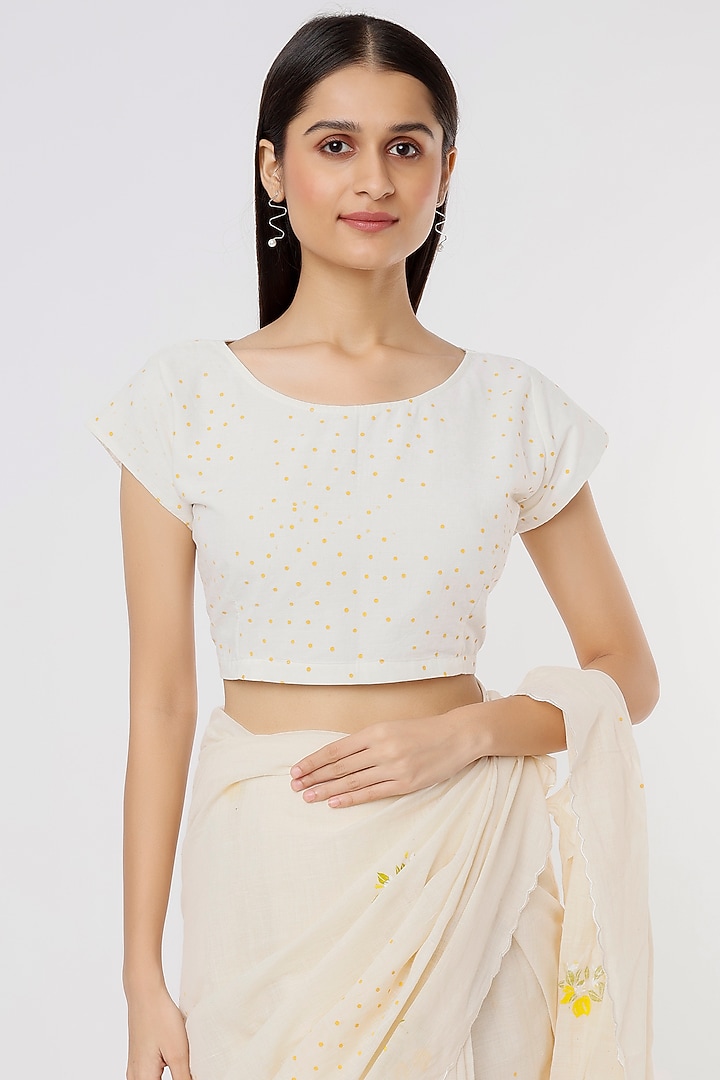 Off-White Printed Festive Saree Set by INKPIKLE at Pernia's Pop Up Shop
