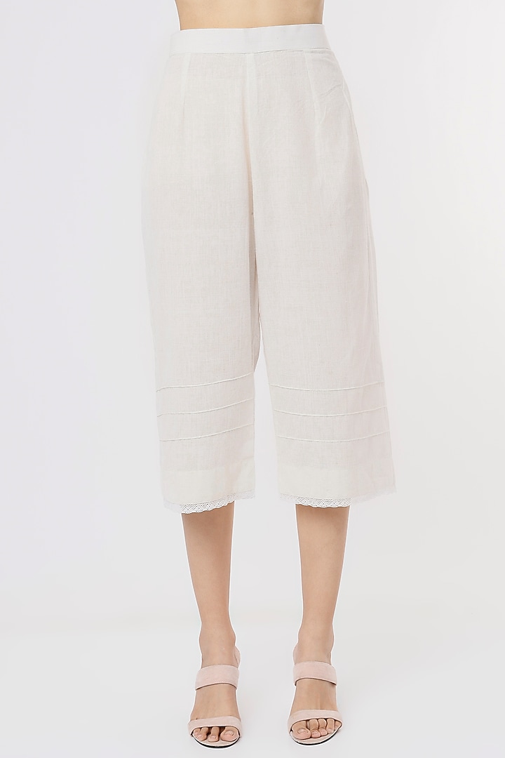 White Handspun Cotton Pants by INKPIKLE at Pernia's Pop Up Shop