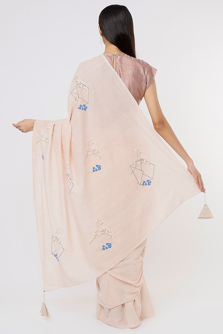 Sand Beige Printed Festive Saree Set by INKPIKLE at Pernia's Pop Up Shop