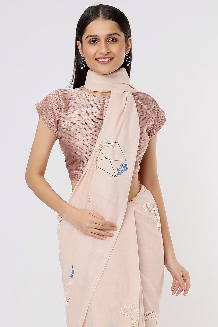 Sand Beige Printed Festive Saree Set by INKPIKLE at Pernia's Pop Up Shop