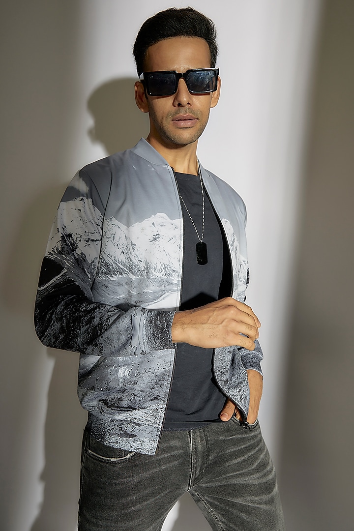 Grey Polyester Digital Printed Jacket by Inland