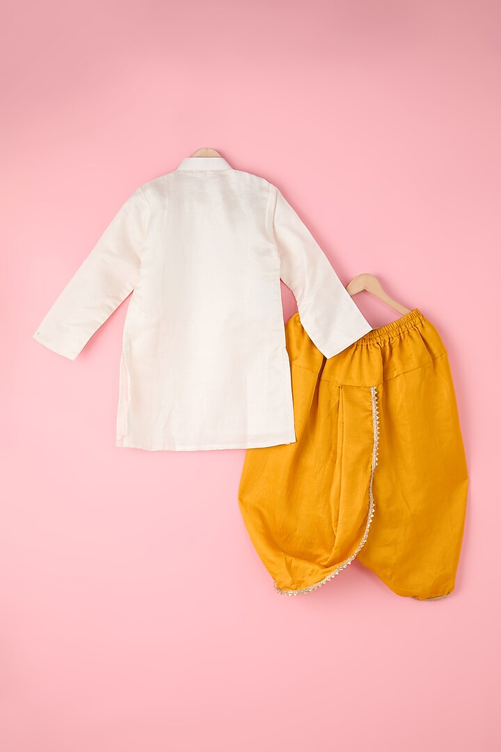 Yellow Silk Dhoti Set For Boys by Inspired Needleworks at Pernia's Pop Up Shop