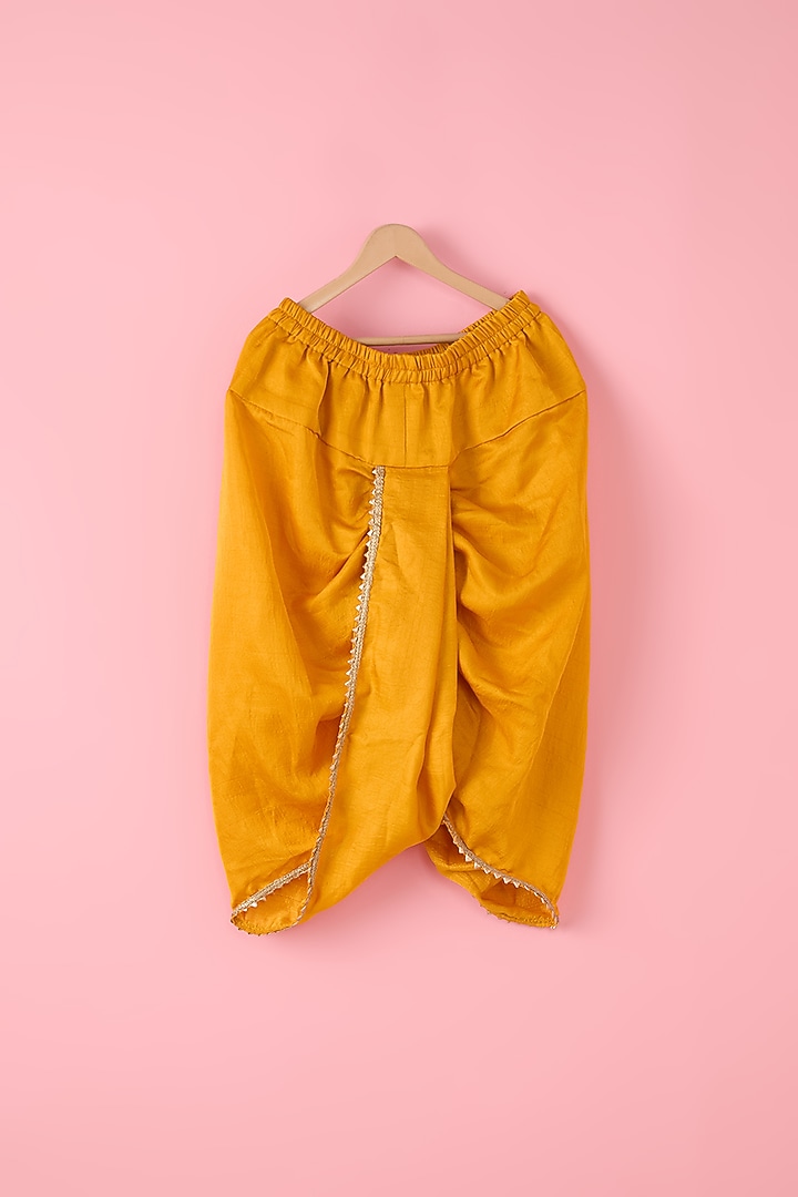 Yellow Silk Dhoti Set For Boys by Inspired Needleworks at Pernia's Pop Up Shop
