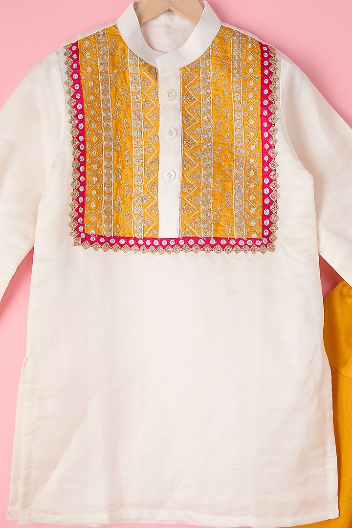 Yellow Silk Dhoti Set For Boys by Inspired Needleworks at Pernia's Pop Up Shop