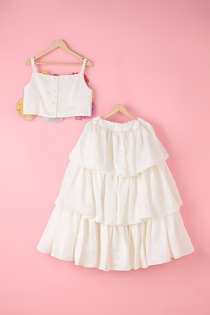 White Silk & Organza Skirt Set For Girls by Inspired Needleworks at Pernia's Pop Up Shop