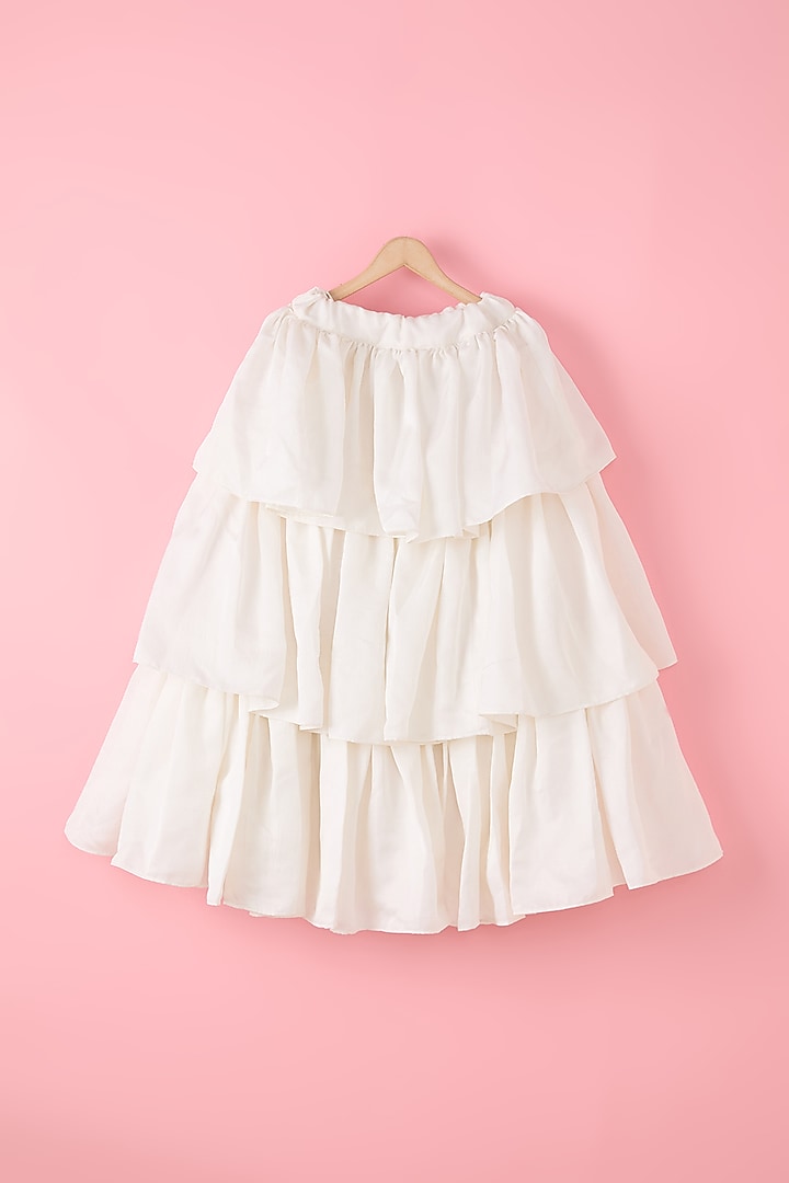 White Silk & Organza Skirt Set For Girls by Inspired Needleworks at Pernia's Pop Up Shop