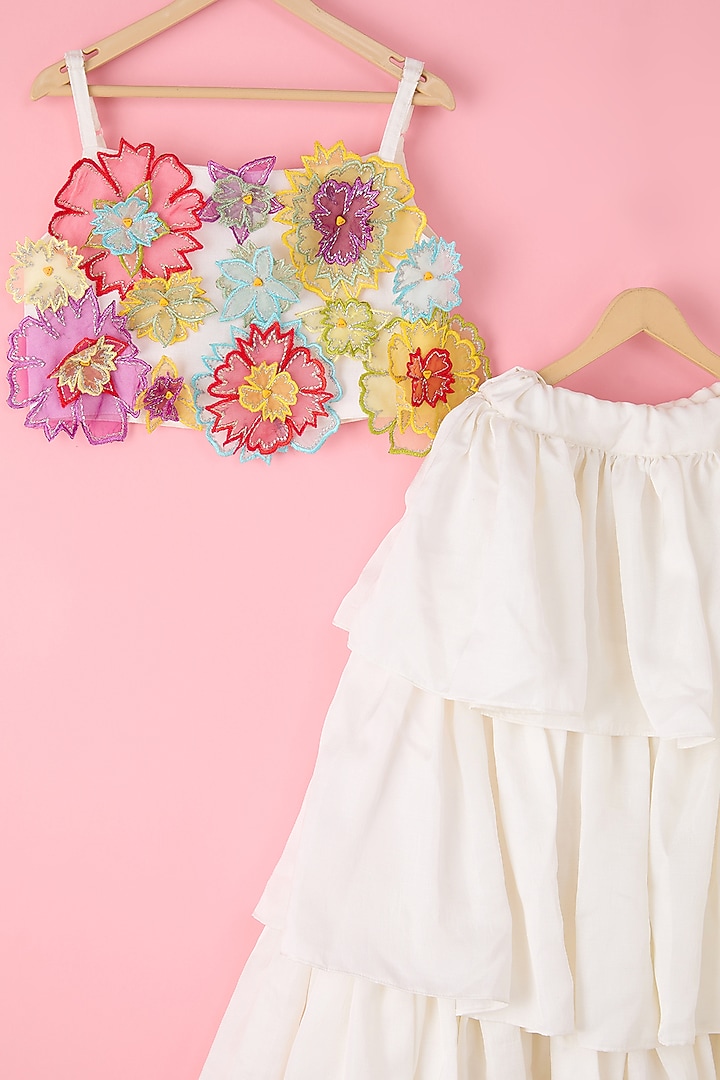 White Silk & Organza Skirt Set For Girls by Inspired Needleworks at Pernia's Pop Up Shop