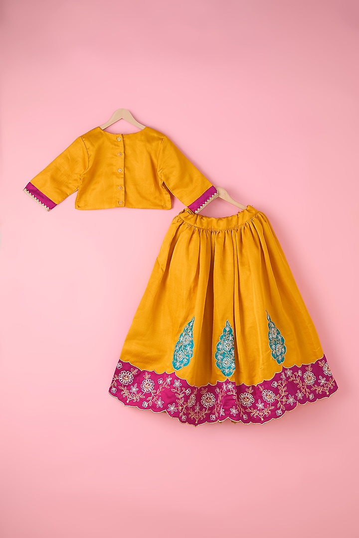 Yellow Silk Zari Embroidered Lehenga Set For Girls by Inspired Needleworks at Pernia's Pop Up Shop
