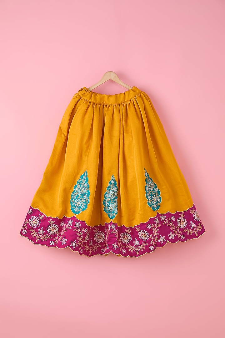 Yellow Silk Zari Embroidered Lehenga Set For Girls by Inspired Needleworks at Pernia's Pop Up Shop