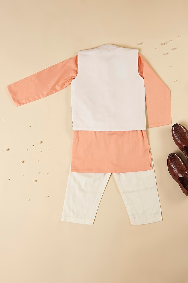 Off-White Cotton Silk Thread Embroidered Jacket Set For Boys by Inspired Needleworks at Pernia's Pop Up Shop
