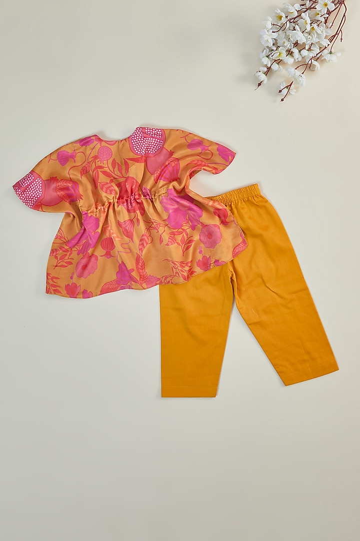 Orange Modal Satin & Cotton Silk Printed Kaftan Set For Girls by Inspired Needleworks at Pernia's Pop Up Shop