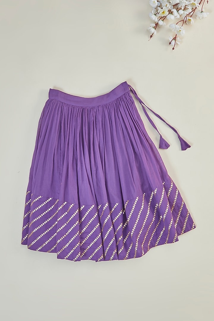 Purple Pure Cotton Sequins Embroidered Lehenga Set For Girls by Inspired Needleworks at Pernia's Pop Up Shop