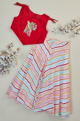 Multi-Colored Soft Silk Sharara Set For Girls by Inspired Needleworks