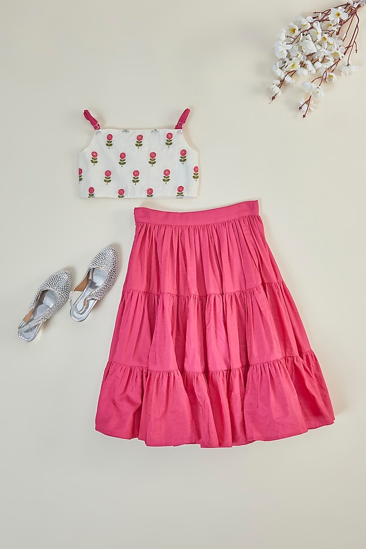 Pink Cotton Silk Lehenga Set For Girls by Inspired Needleworks at Pernia's Pop Up Shop