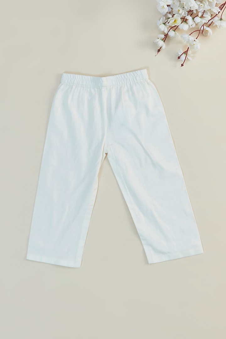 Orange & Off- White Rayon Printed Bundi Jacket Set For Boys by Inspired Needleworks at Pernia's Pop Up Shop