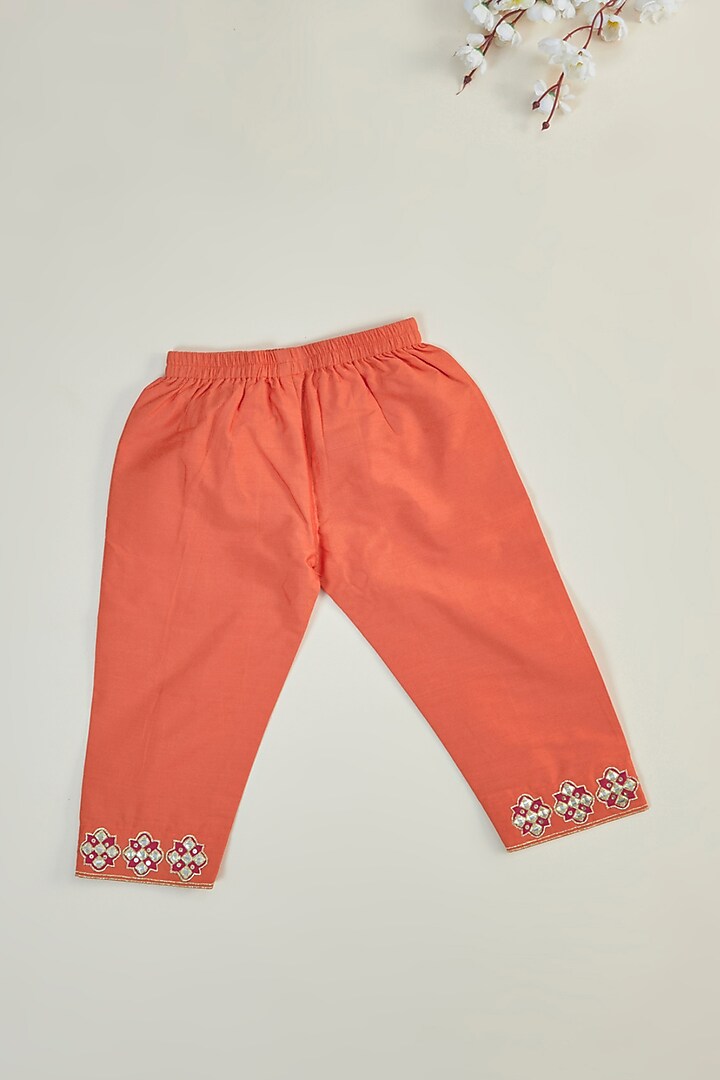 Orange Cotton Silk Mirror Embroidered Kurta Set For Girls by Inspired Needleworks at Pernia's Pop Up Shop
