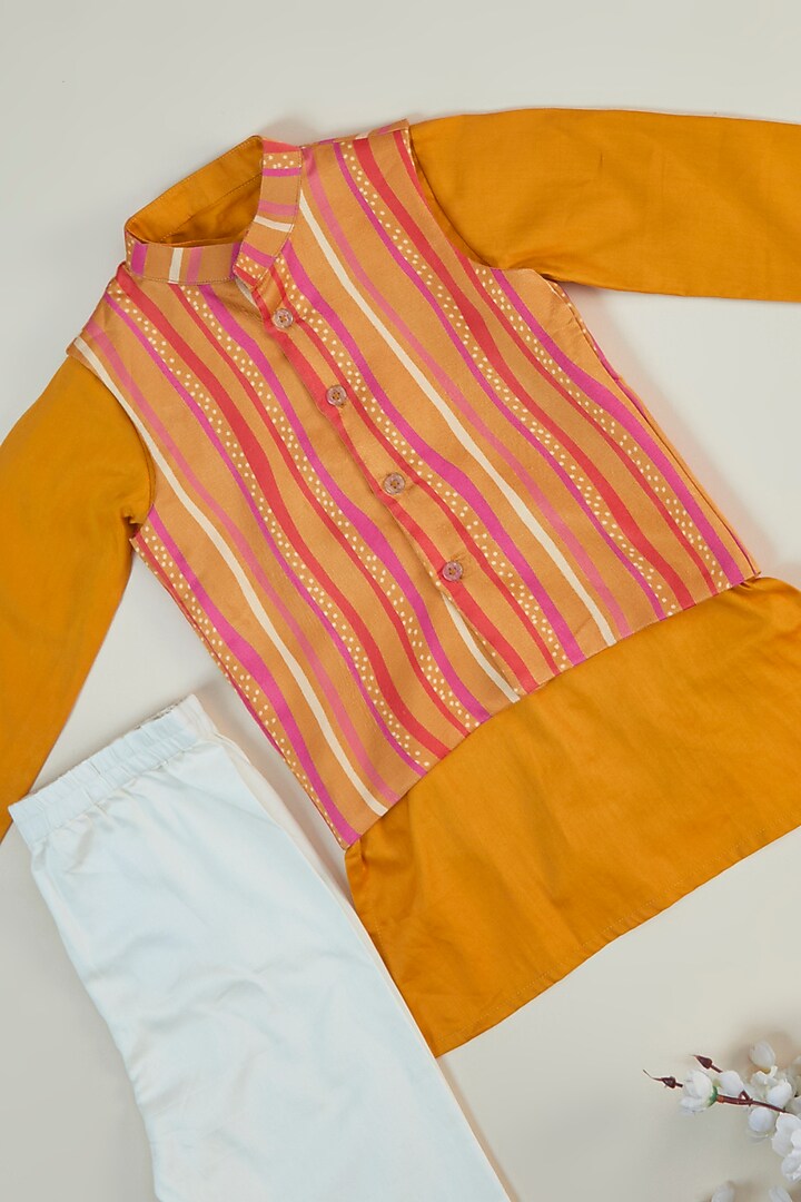 Multi-Colored Modal Satin Printed Bundi Jacket Set For Boys by Inspired Needleworks at Pernia's Pop Up Shop