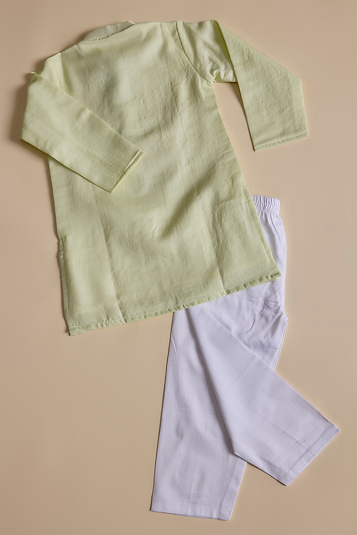 Lime Green Silk Abla Work Kurta Set For Boys by Inspired Needleworks at Pernia's Pop Up Shop