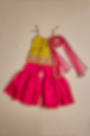 Pink Silk Zari Embroidered Sharara Set For Girls by Inspired Needleworks at Pernia's Pop Up Shop