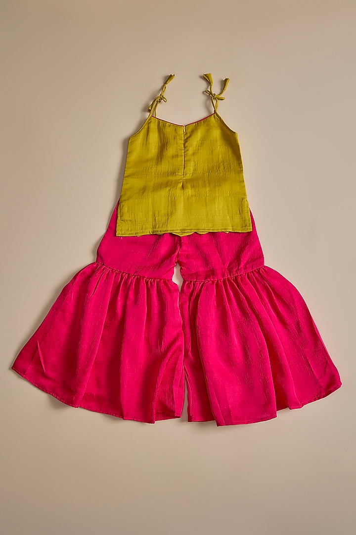 Pink Silk Zari Embroidered Sharara Set For Girls by Inspired Needleworks at Pernia's Pop Up Shop