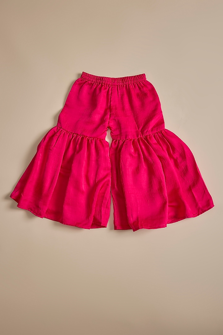 Pink Silk Zari Embroidered Sharara Set For Girls by Inspired Needleworks at Pernia's Pop Up Shop