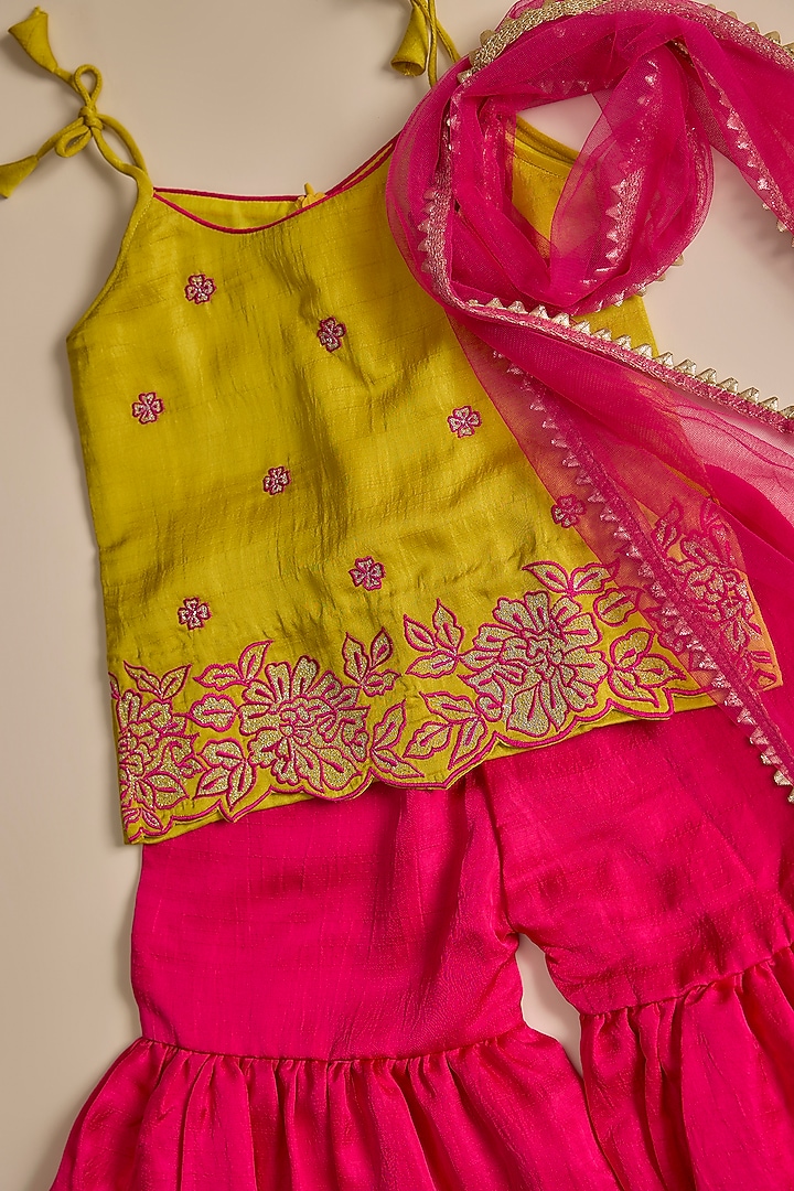 Pink Silk Zari Embroidered Sharara Set For Girls by Inspired Needleworks at Pernia's Pop Up Shop