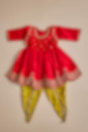 Yellow Silk Dhoti Pant Set For Girls by Inspired Needleworks at Pernia's Pop Up Shop