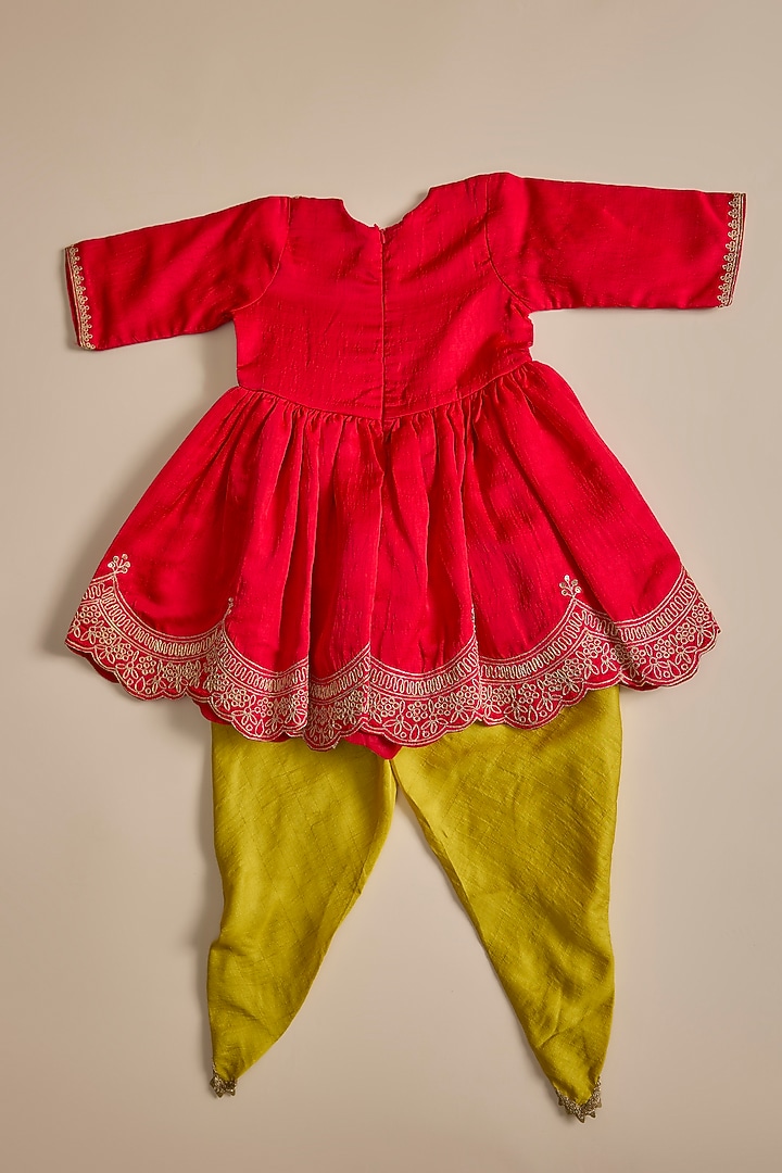 Yellow Silk Dhoti Pant Set For Girls by Inspired Needleworks at Pernia's Pop Up Shop