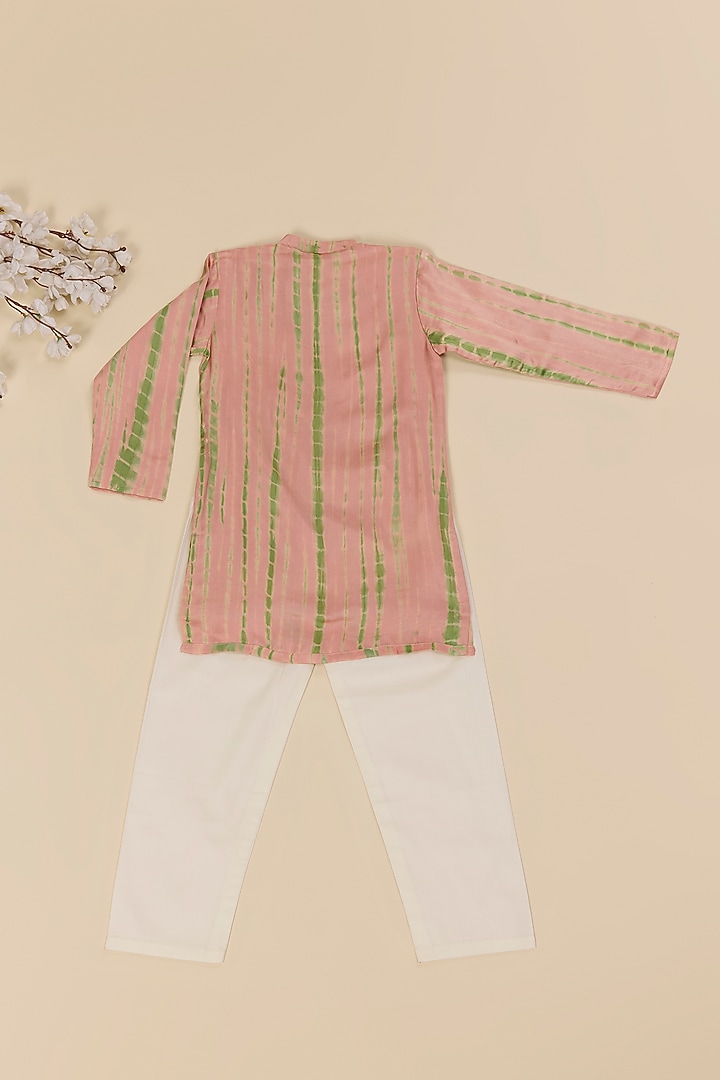 Green & Peach Modal Satin Hand Tie-Dyed Kurta Set For Boys by Inspired Needleworks at Pernia's Pop Up Shop