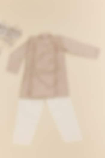 Ivory & Grey Silk Mirror Embroidered Kurta Set For Boys by Inspired Needleworks
