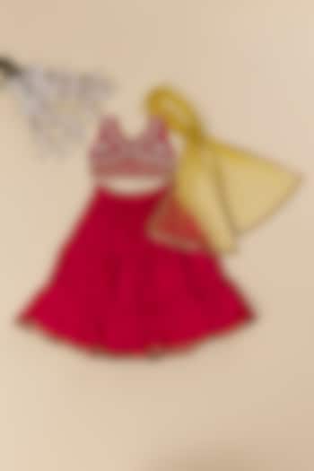 Pink Silk Tiered Lehenga Set For Girls by Inspired Needleworks at Pernia's Pop Up Shop