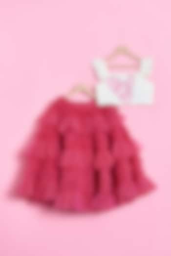 Pink Tulle & Net Layered Skirt Set For Girls by Inspired Needleworks