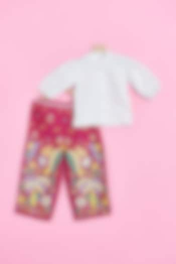 Pink Chanderi Cotton Embroidered Pant Set For Girls by Inspired Needleworks at Pernia's Pop Up Shop