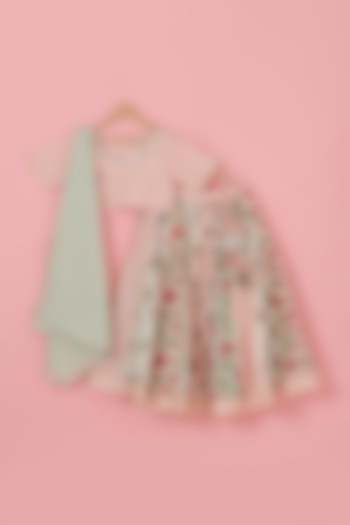 Pink Cotton Floral Printed Lehenga Set For Girls by Inspired Needleworks at Pernia's Pop Up Shop