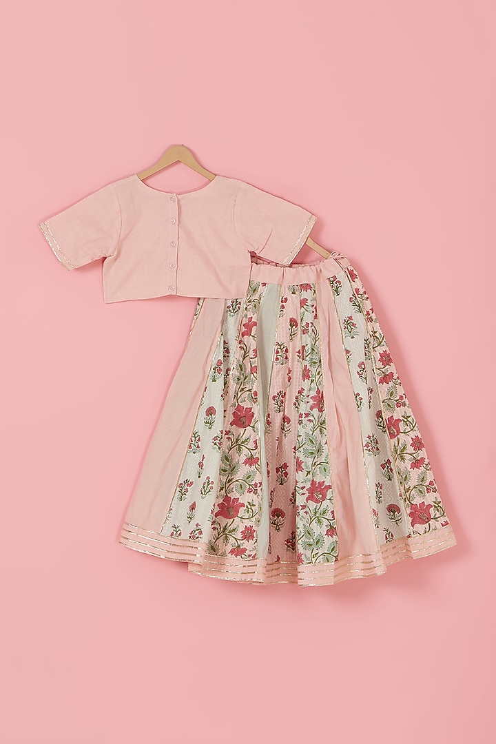 Pink Cotton Floral Printed Lehenga Set For Girls by Inspired Needleworks at Pernia's Pop Up Shop