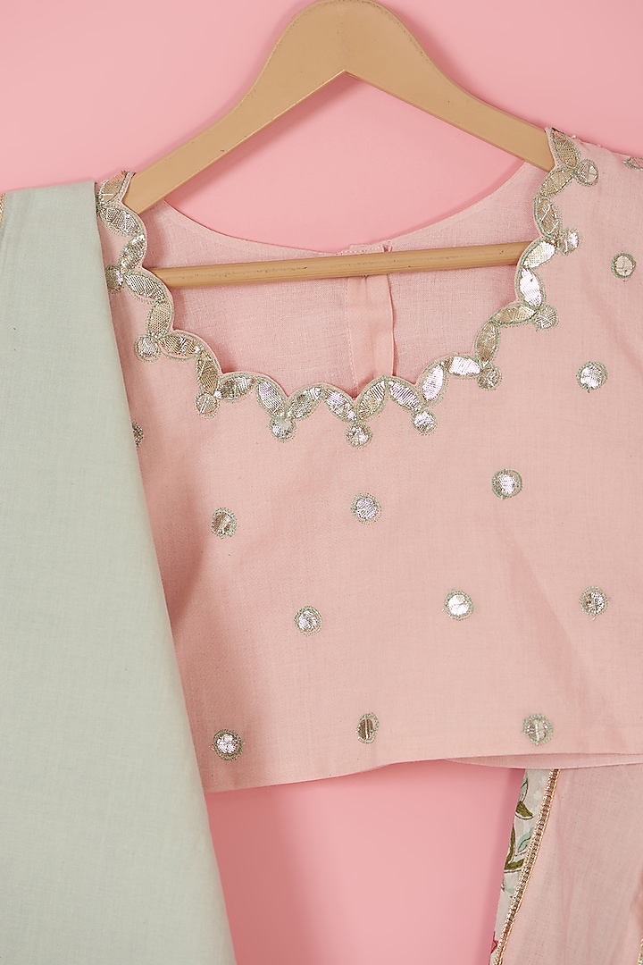 Pink Cotton Floral Printed Lehenga Set For Girls by Inspired Needleworks at Pernia's Pop Up Shop