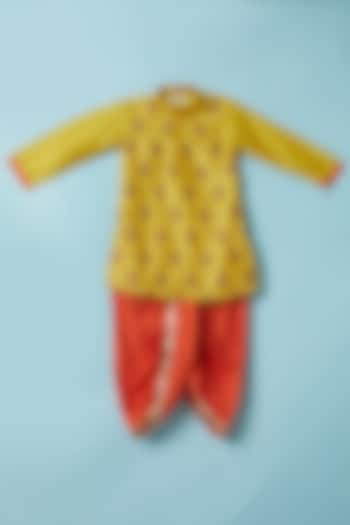 Yellow Embroidered Kurta Set For Boys by Inspired Needleworks at Pernia's Pop Up Shop