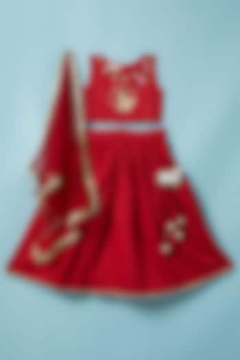 Red Pichwai Embroidered Lehenga Set For Girls by Inspired Needleworks