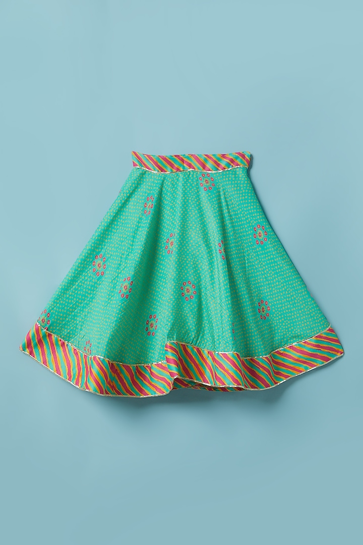 Green & Pink Bandhani Printed Lehenga Set For Girls by Inspired Needleworks at Pernia's Pop Up Shop