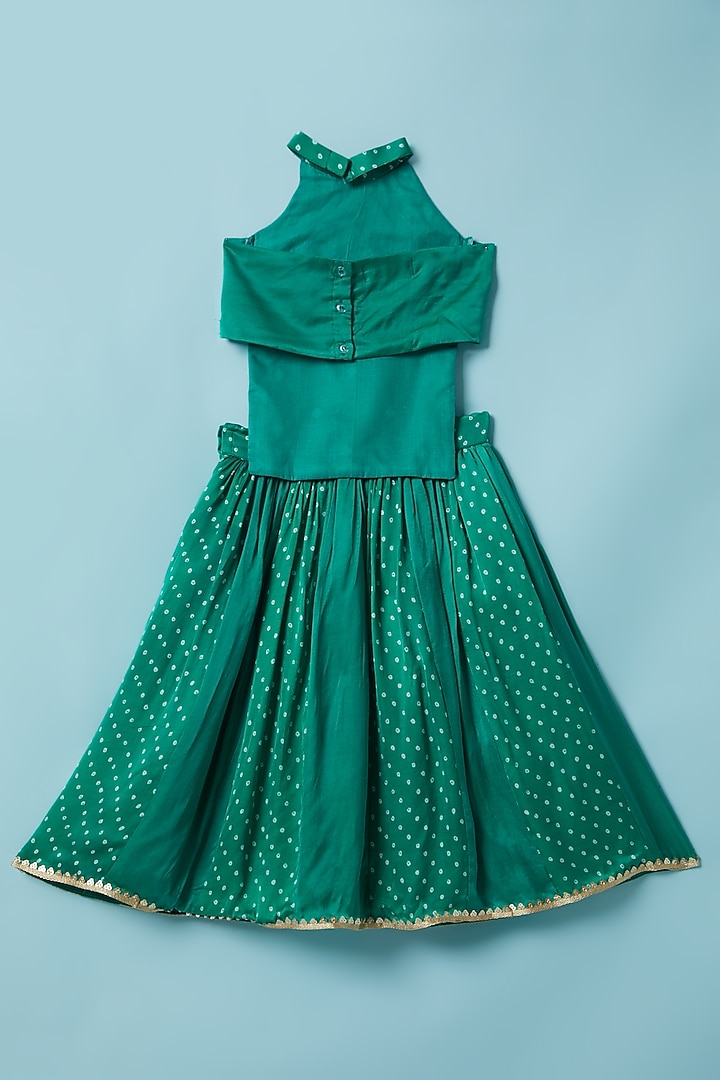 Emerald Green Bandhani Printed Lehenga Set For Girls by Inspired Needleworks at Pernia's Pop Up Shop