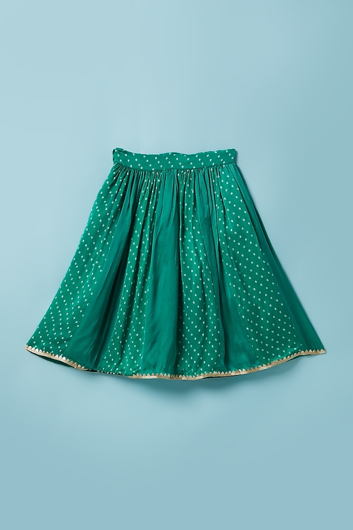Emerald Green Bandhani Printed Lehenga Set For Girls by Inspired Needleworks at Pernia's Pop Up Shop