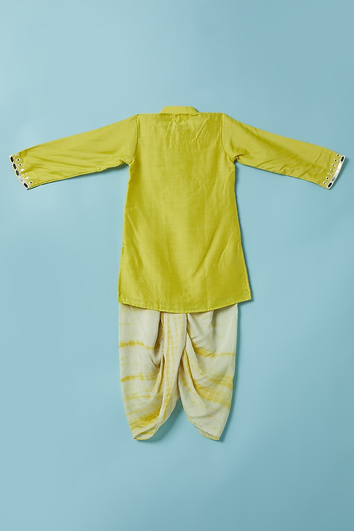 Yellow Cotton Satin Kurta Set For Boys by Inspired Needleworks at Pernia's Pop Up Shop