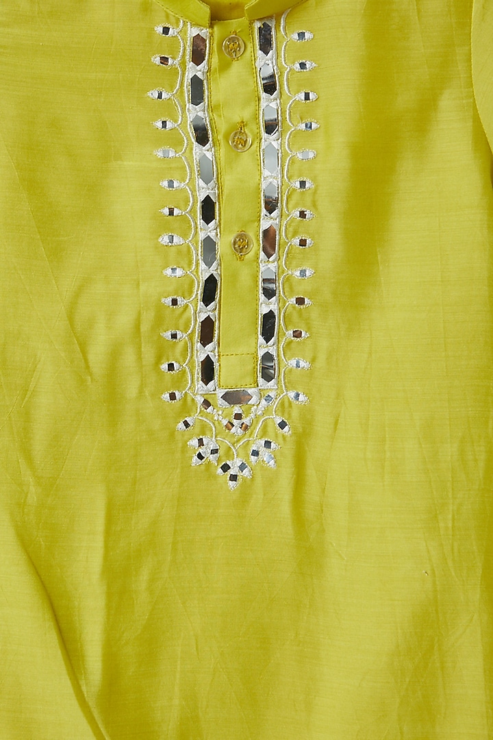 Yellow Cotton Satin Kurta Set For Boys by Inspired Needleworks at Pernia's Pop Up Shop